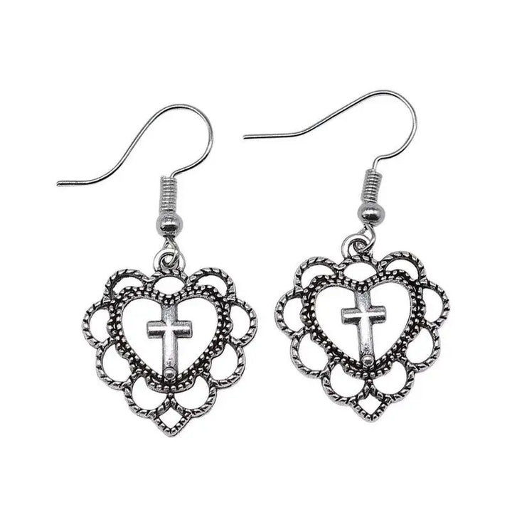 Heart cross earrings for a unique and fun style - standart / silver - earrings