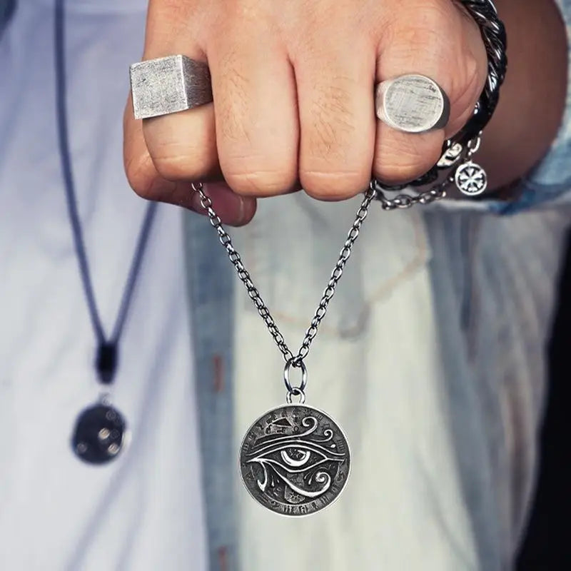 Eye of horus silver pendant necklace y2k - wax rope - necklaces