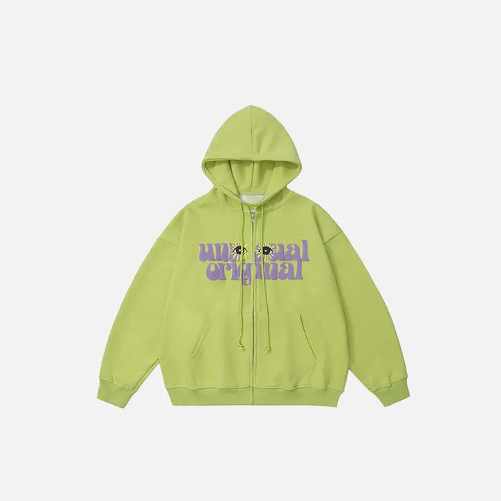 Eye pattern zip-up hoodie y2k - green / m - hoodies