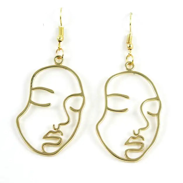 Face outline drop earrings - standart / gold - earrings