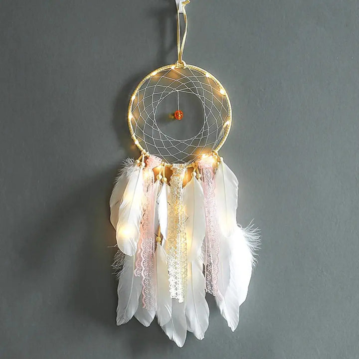 Aesthetic fairy light dream catcher for bedroom ambiance