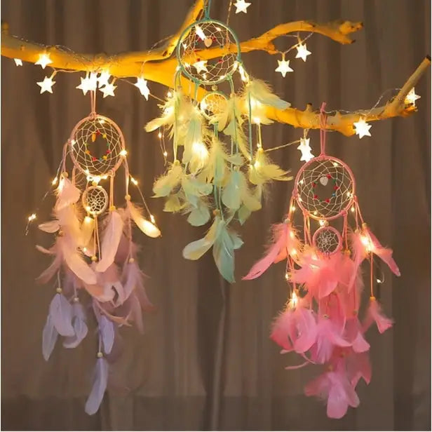 Aesthetic fairy light dream catcher for bedroom ambiance