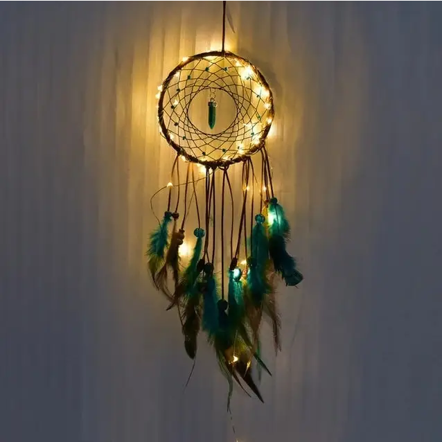 Aesthetic fairy light dream catcher for bedroom ambiance - b