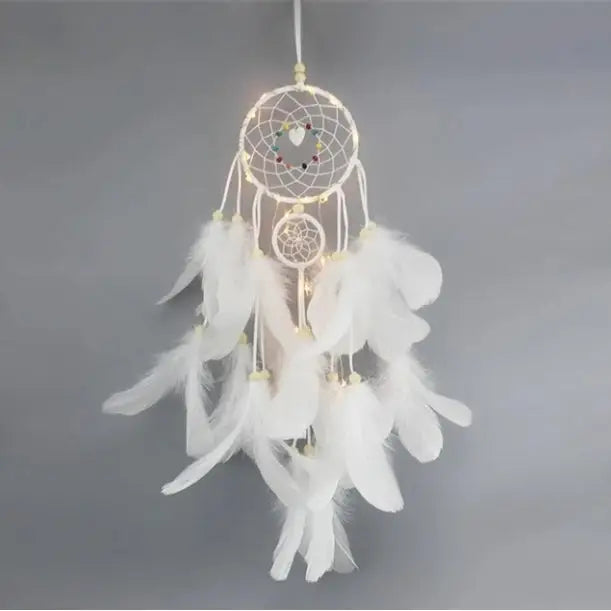 Aesthetic fairy light dream catcher for bedroom ambiance - d