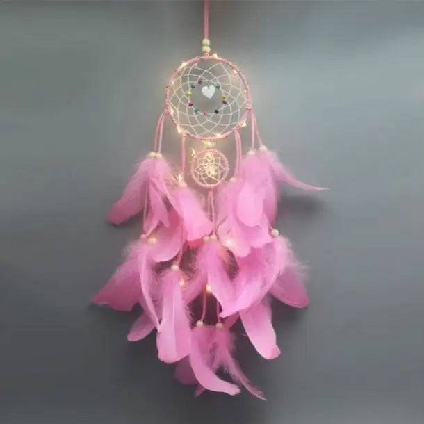 Aesthetic fairy light dream catcher for bedroom ambiance - e