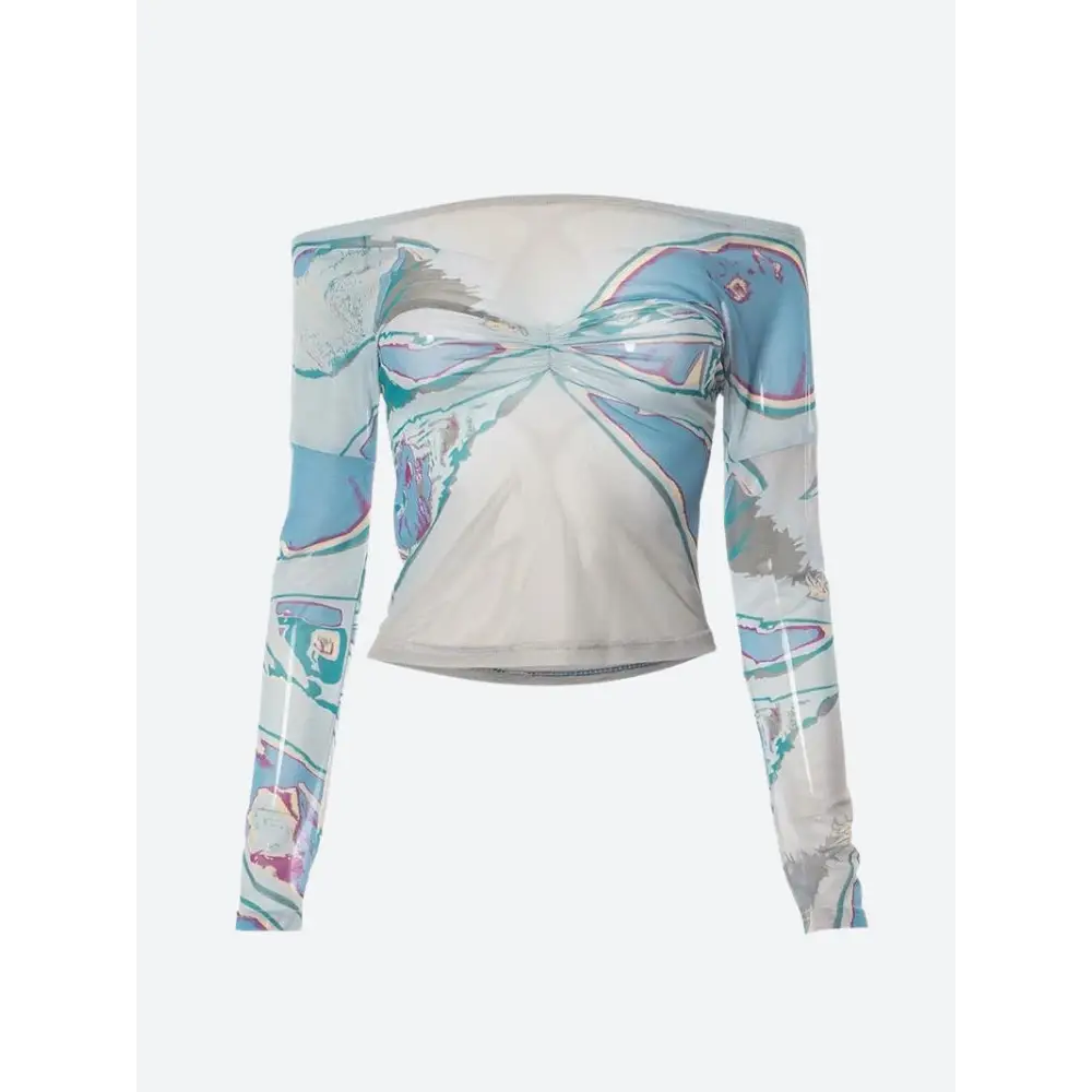 Fairycore butterfly print mesh top perfect for y2k style