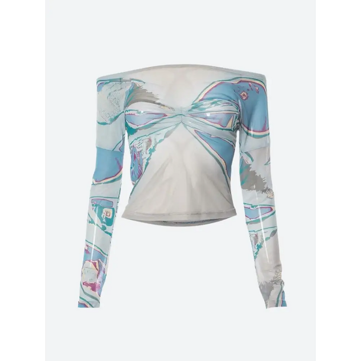 Fairycore butterfly print mesh top perfect for y2k style