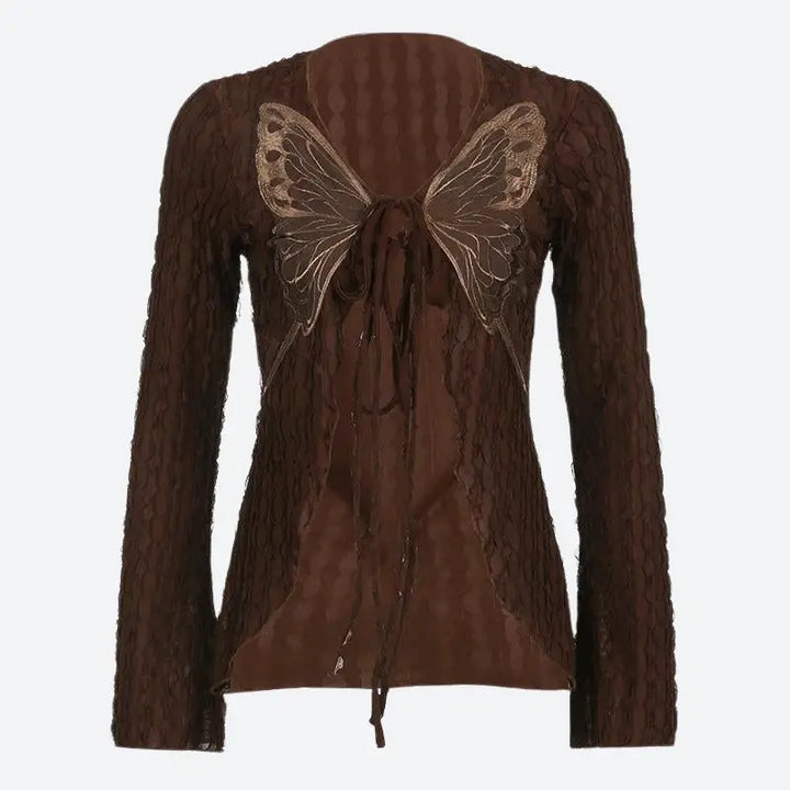 Whimsical fairy-inspired y2k open-front jacket with butterfly designs - top