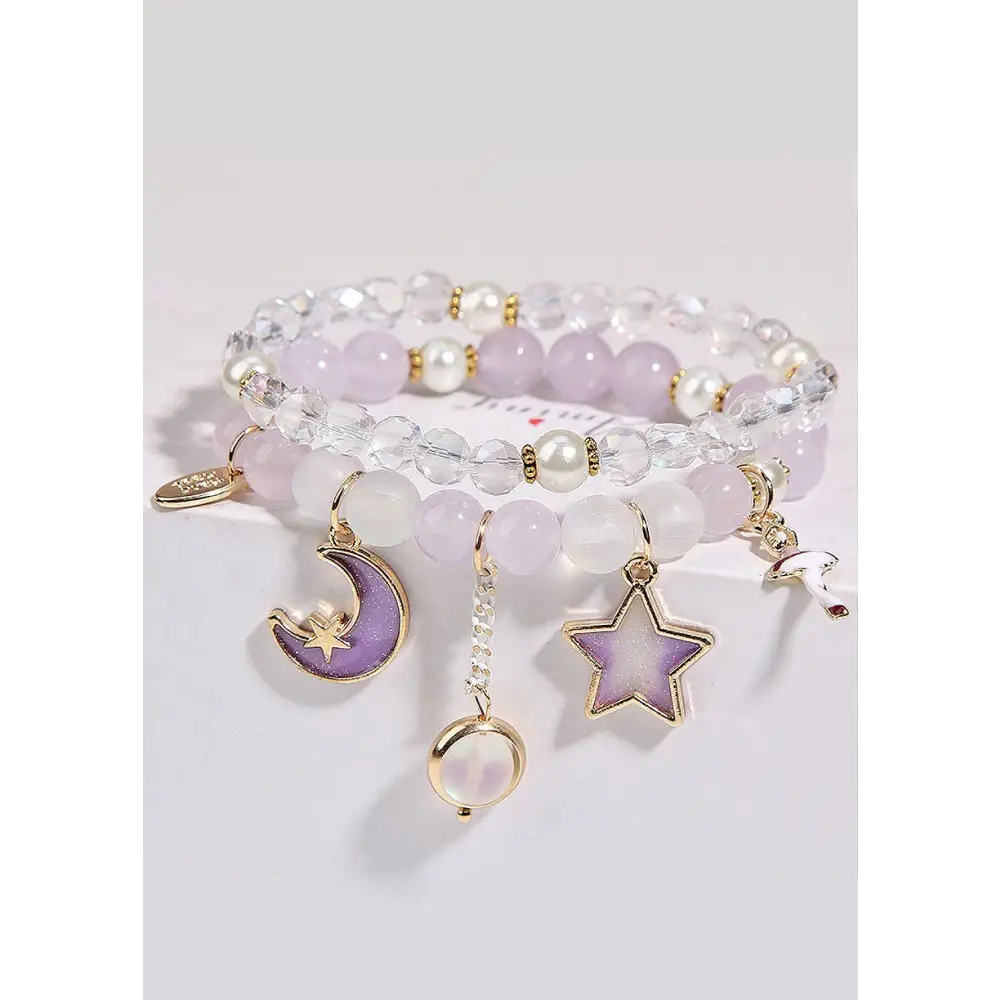 Fairycore double layer crystal bracelet for enchanting style - cobalt violet