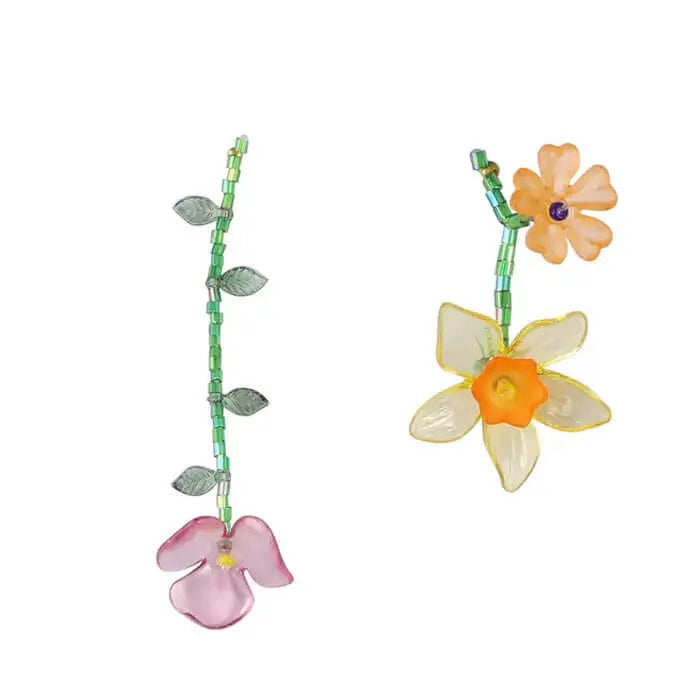 Fairycore flower mismatched earrings - multi - earrings