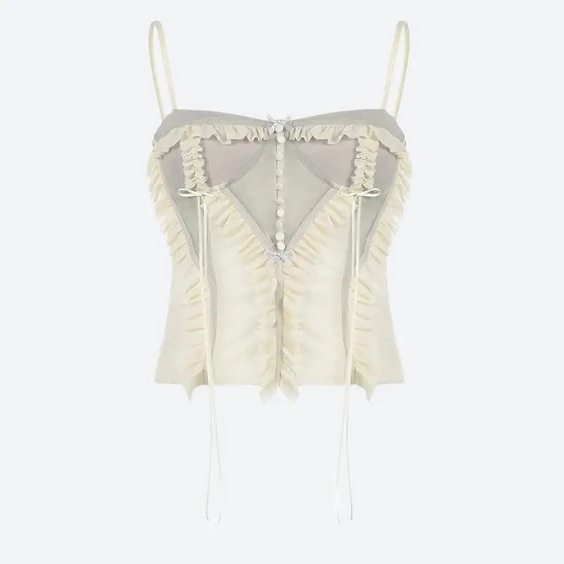 Enchanting ruffled mesh corset for ethereal style - top