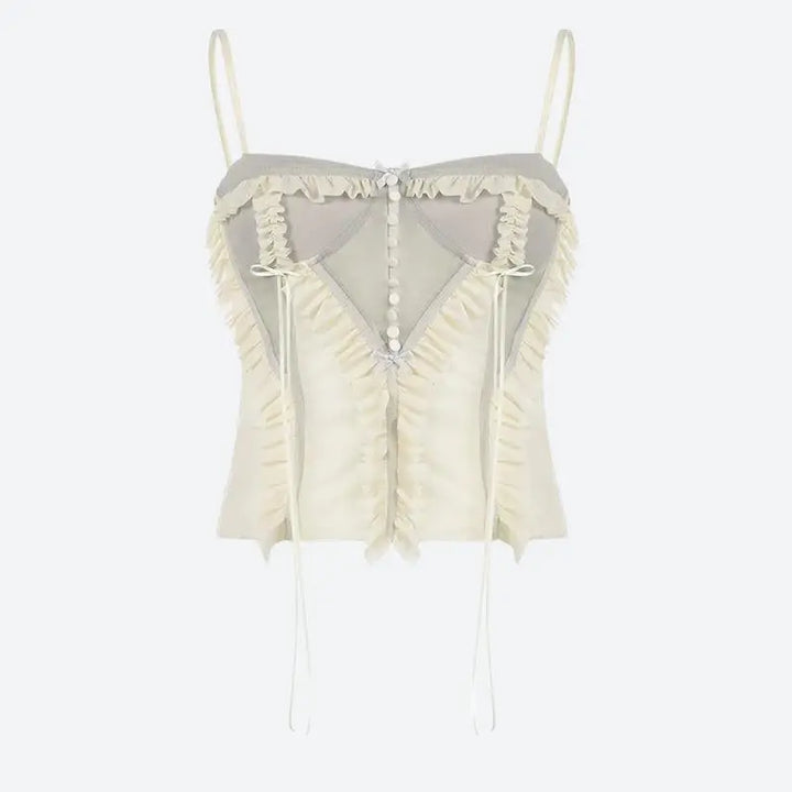 Enchanting ruffled mesh corset for ethereal style - top