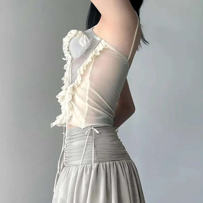 Enchanting ruffled mesh corset for ethereal style - top