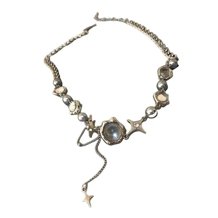 Fairy aesthetic necklace with sparkling crystals for y2k style - standart / silver