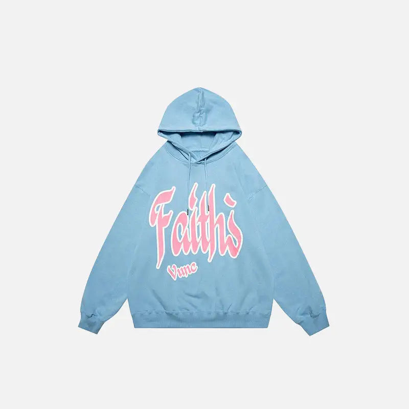 Faith graphic print hoodie y2k - blue / m - hoodies
