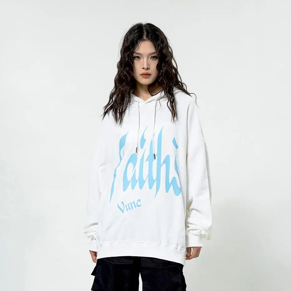 ’faith’s’ letter print loose hoodie y2k - hoodies