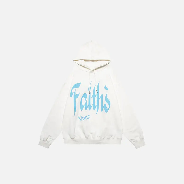 ’faith’s’ letter print loose hoodie y2k - white / m - hoodies