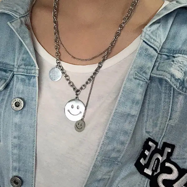 Fake smile chain necklace - standart / silver