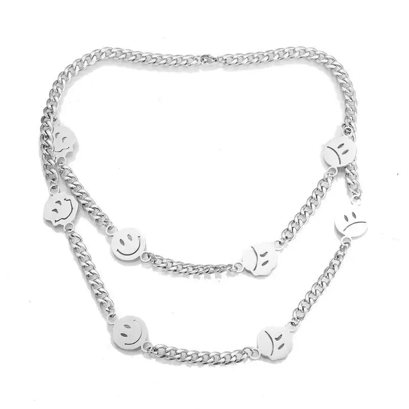 Fake smile layered necklace - standart / silver