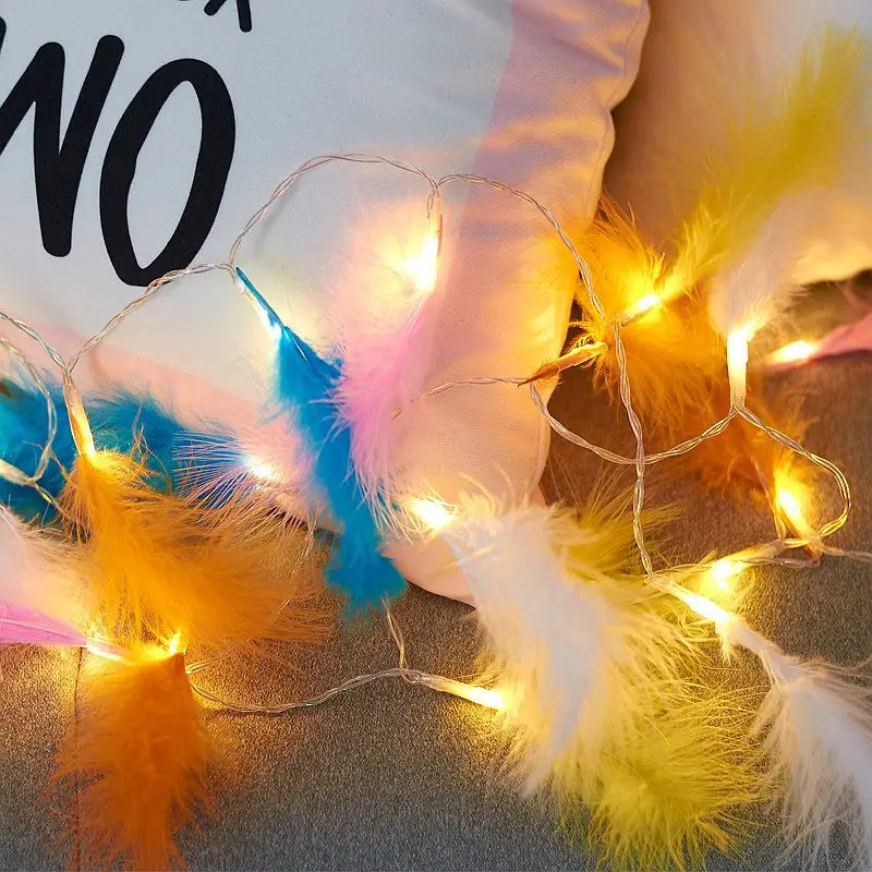 Aesthetic feather string lights for room ambiance - multicolor / 1.5m 10leds