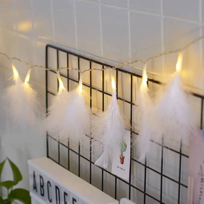 Aesthetic feather string lights for room ambiance - white / 1.5m 10leds