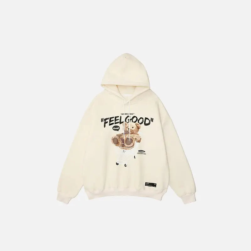 Feel good bear print hoodie y2k - beige / m - hoodies
