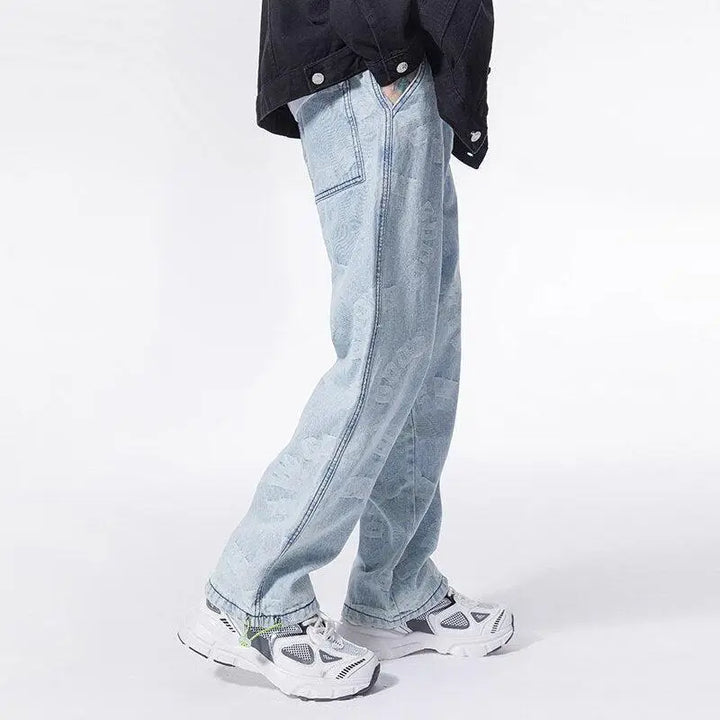 Y2k straight leg jeans with distinctive graphic print