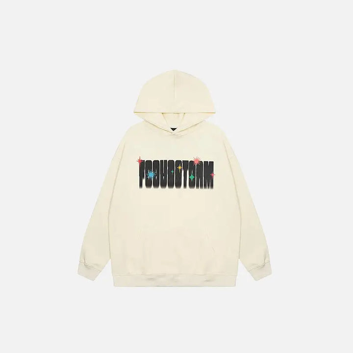 Y2k letter print fireworks hoodie for stylish streetwear - beige / m - hoodies