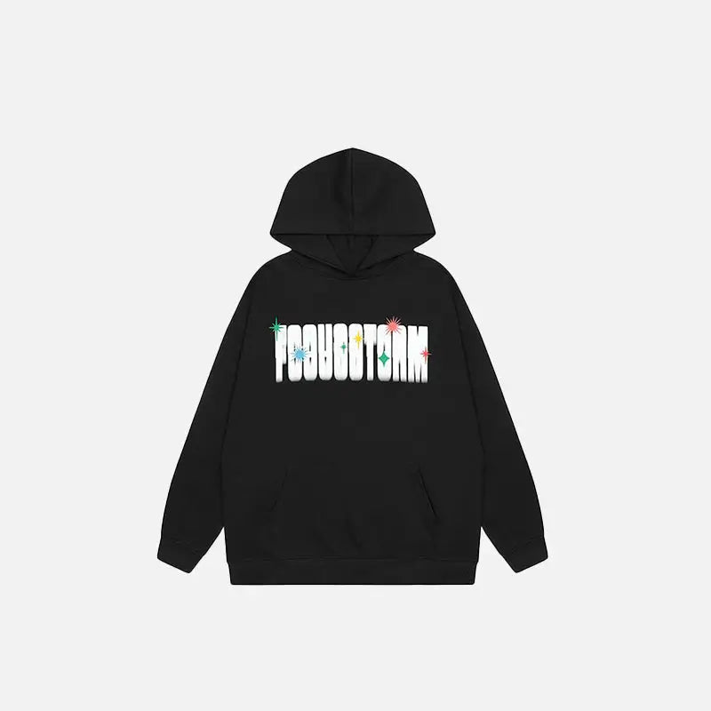 Y2k letter print fireworks hoodie for stylish streetwear - black / m - hoodies