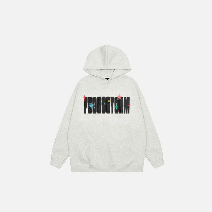 Y2k letter print fireworks hoodie for stylish streetwear - gray / m - hoodies