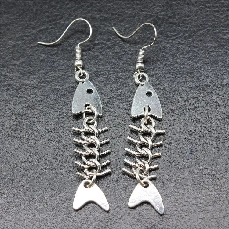 Fish bone drop earrings for stylish accessory lovers - standart / silver - earrings