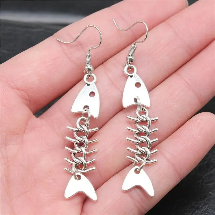 Fish bone drop earrings for stylish accessory lovers - standart / silver - earrings