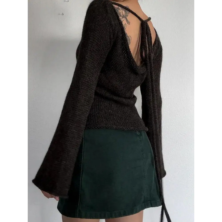 Chic open-back knitted sweater for a y2k winter wardrobe upgrade - top