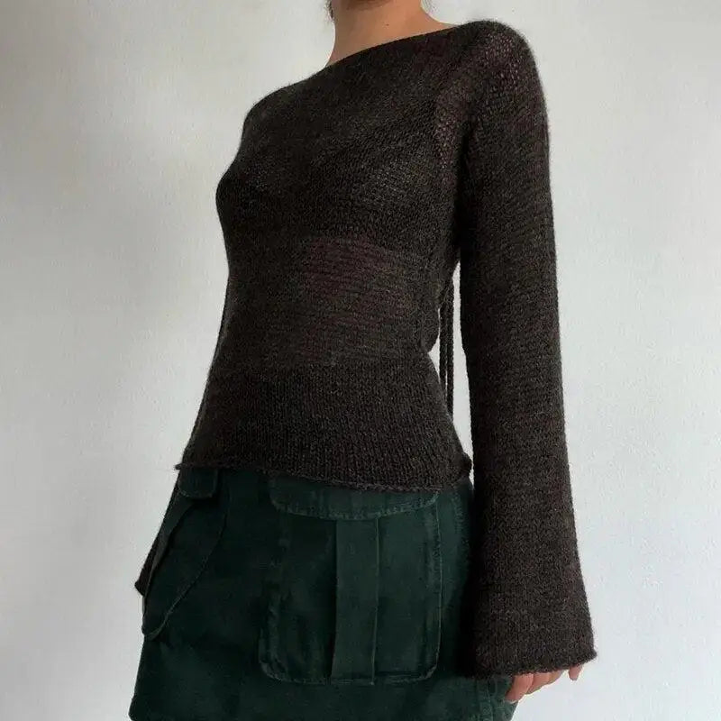 Chic open-back knitted sweater for a y2k winter wardrobe upgrade - top