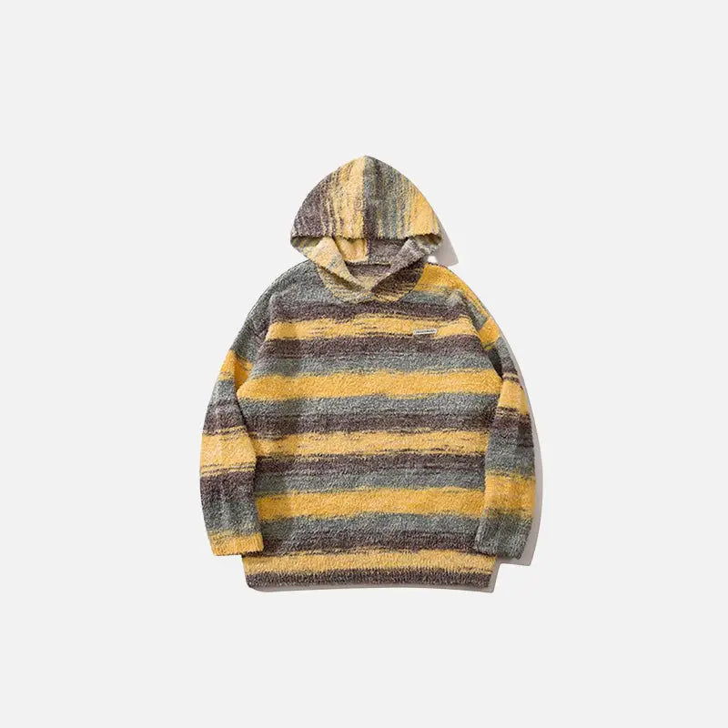 Fleece fuzzy striped hoodie y2k - yellow / m - hoodies