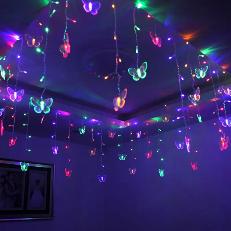 Floating butterfly string light for room ambiance and aesthetic decor - multicolor / eu plug