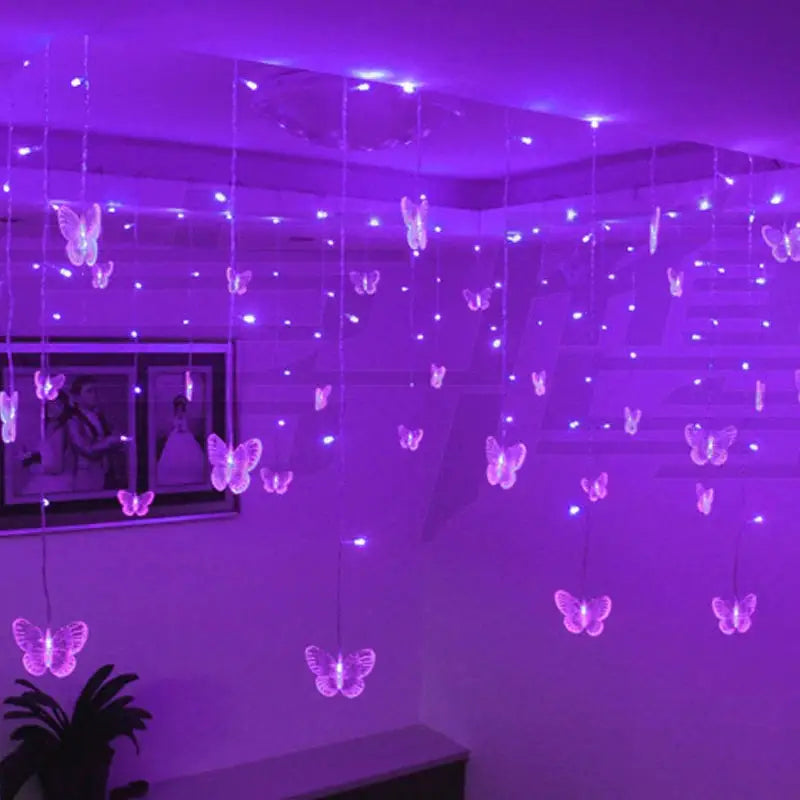 Floating butterfly string light for room ambiance and aesthetic decor - purple / eu plug