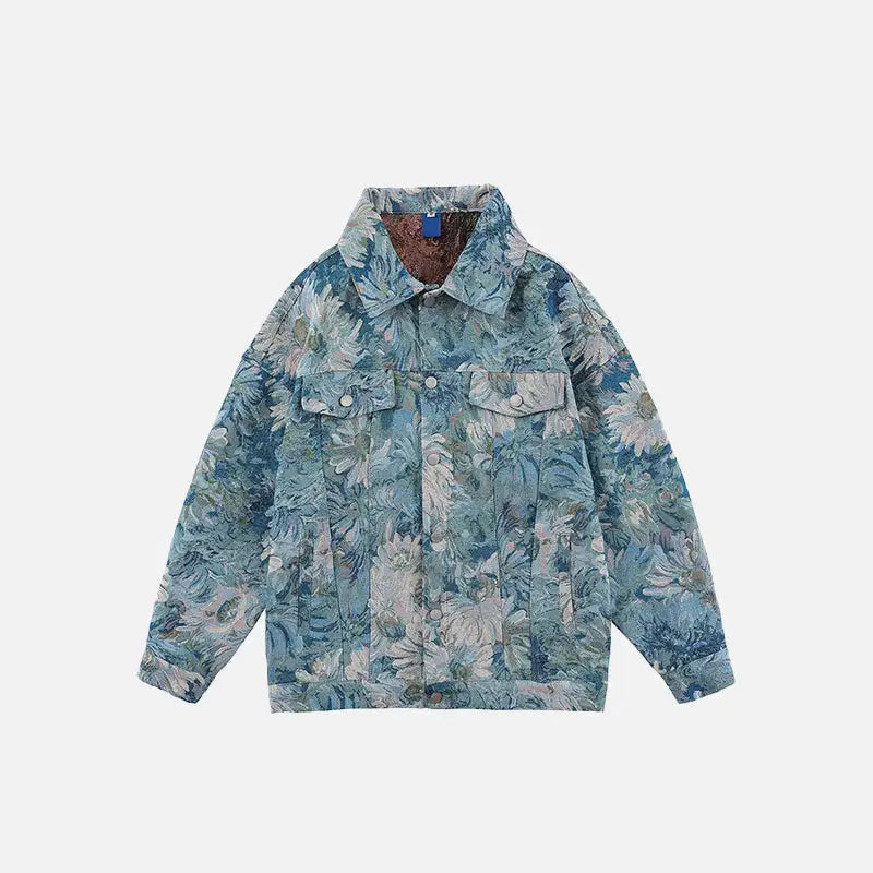 Floral jacquard denim jackets y2k - blue / s