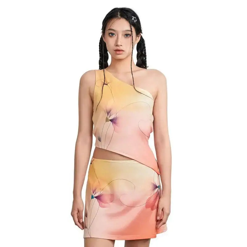 Y2k floral sheath dress for women with v-neck in summer style - multi / s