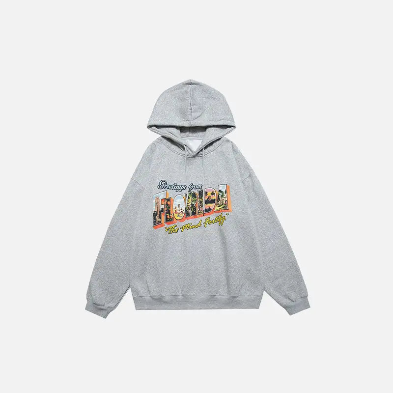 ’florida’ fleece letter print hoodie y2k - gray / m - hoodies