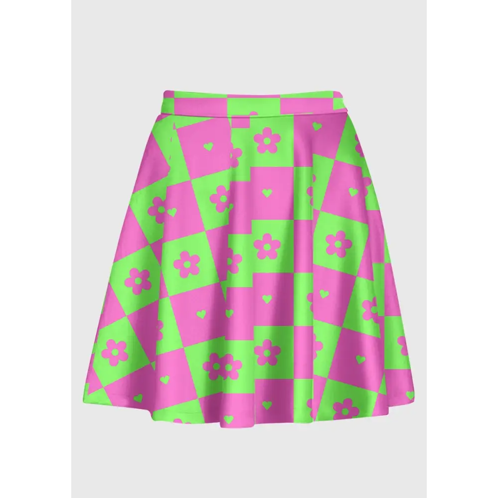 Flower checkered retro y2k skirt for nostalgic style - s-l / green