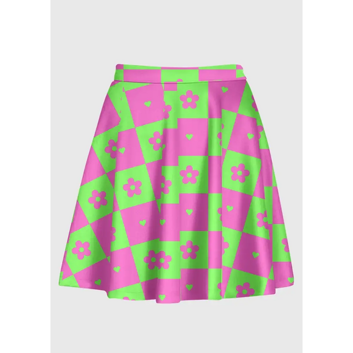 Flower checkered retro y2k skirt for nostalgic style - s-l / green