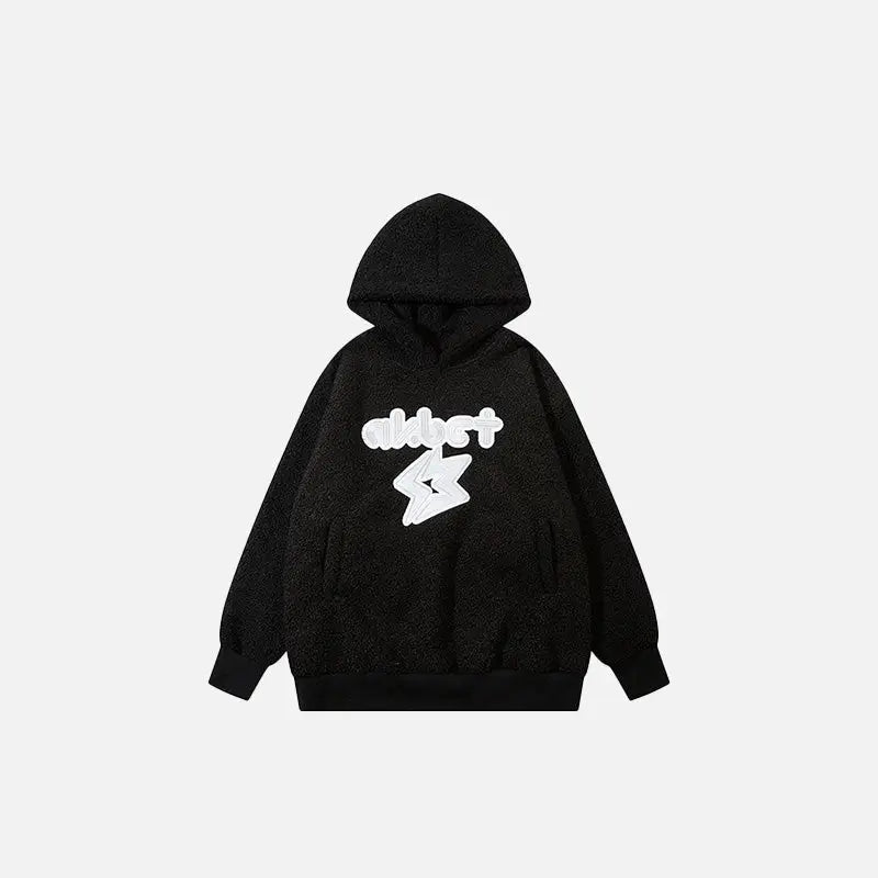 Fluffy fleece baggy hoodie y2k - black / m - jacket