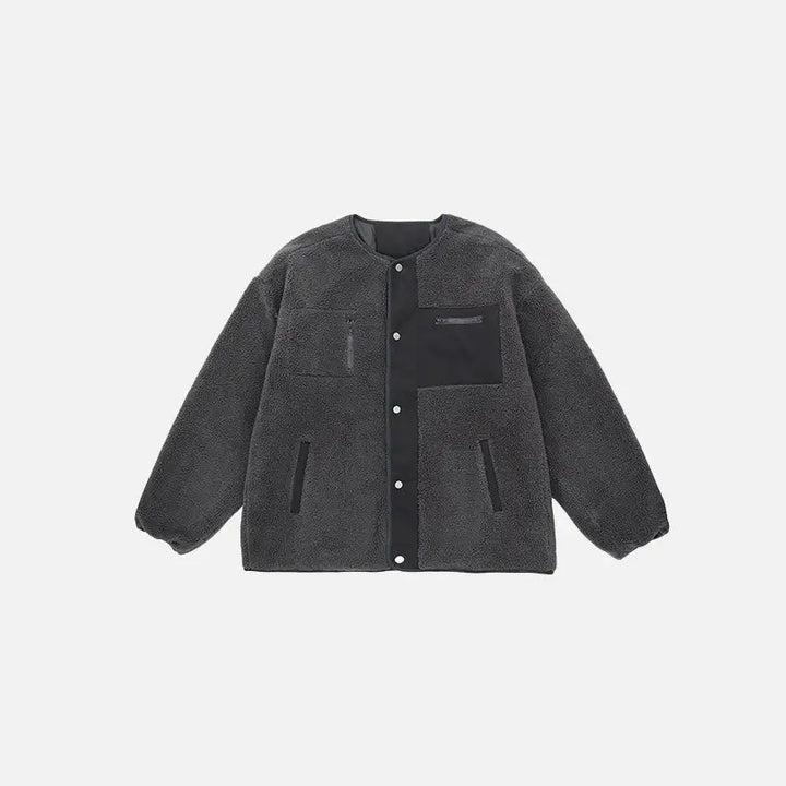 Fluffy fleece loose jacket y2k - grey / s - jackets