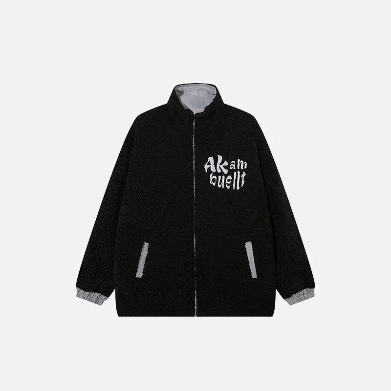 Fluffy fleece zip-up jacket y2k - black / m