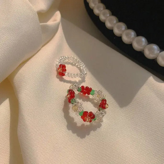 Y2k cute elastic flower beaded rings as seen on tiktok and pinterest - ring