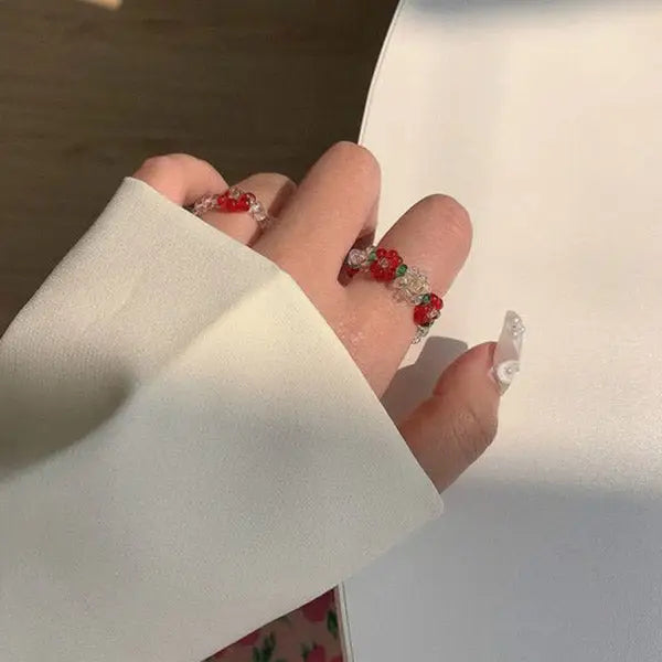 Y2k cute elastic flower beaded rings as seen on tiktok and pinterest - ring