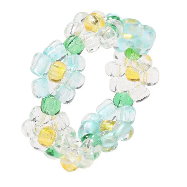 Y2k cute elastic flower beaded rings as seen on tiktok and pinterest - adjustable / blue/white - ring