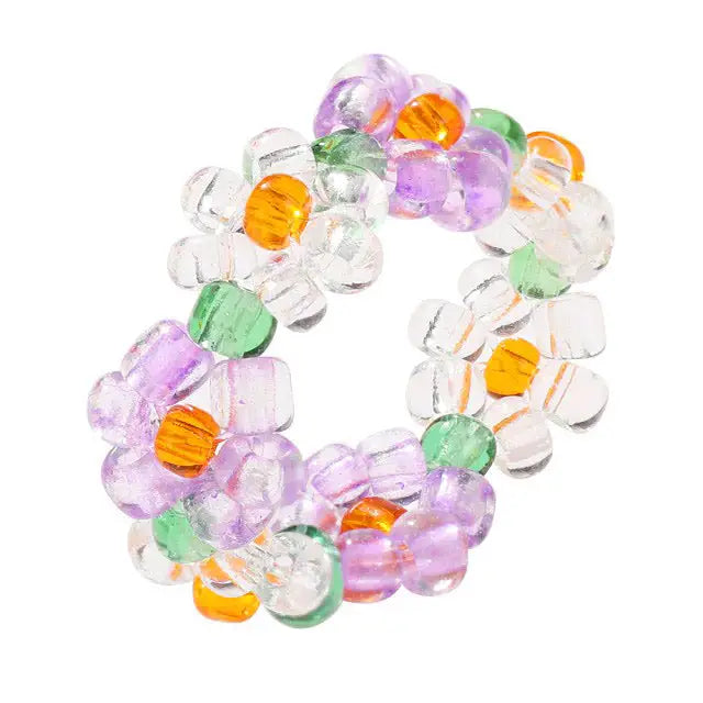 Y2k cute elastic flower beaded rings as seen on tiktok and pinterest - adjustable / lavender/green - ring