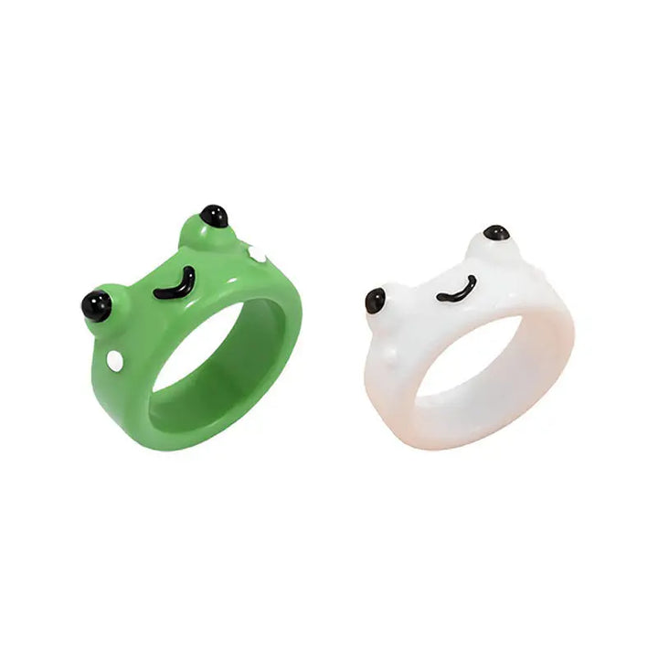 Matching frog couple rings for a cute connection - 2pcs/set / green/white - ring